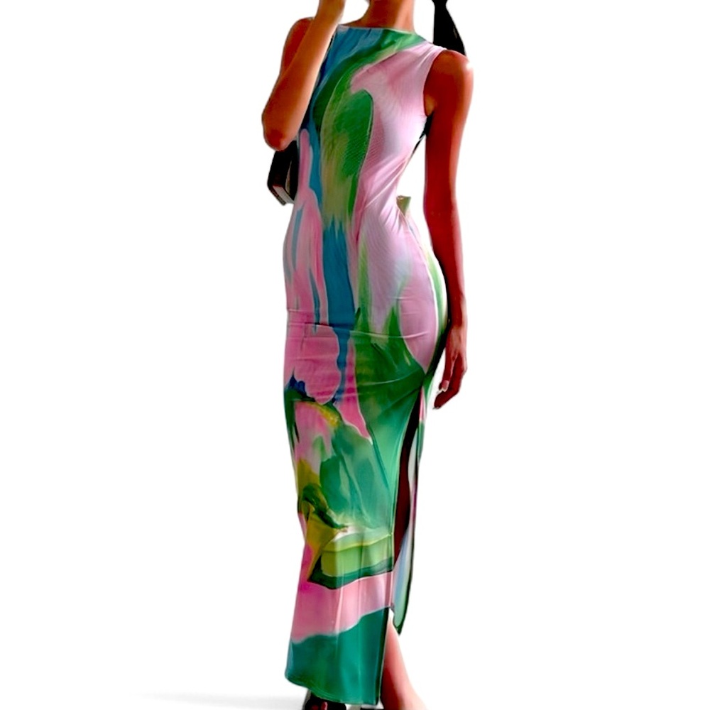 Commense Backless Maxi Dress in Pink, Green, Blue